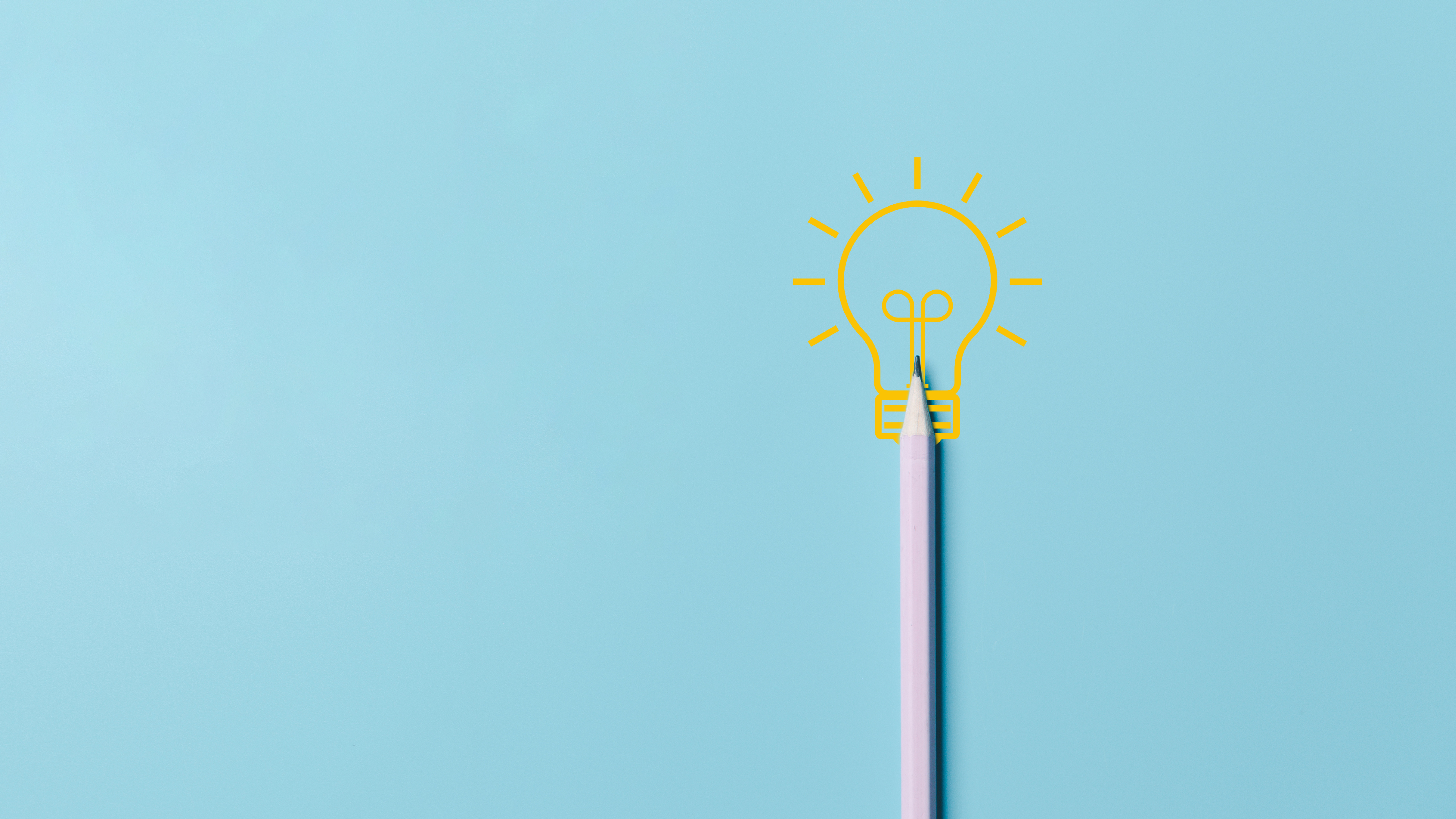 A pastel pink pencil standing upright on a light blue background, with a glowing yellow lightbulb illustration above it, symbolizing creativity, inspiration, and the writing process.